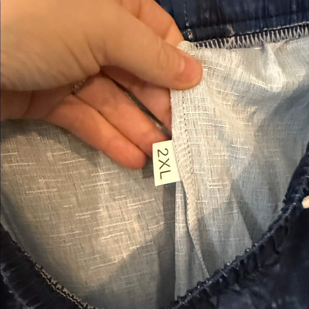 Women’s Blue Patterned Drawstring Parachute Wide … - image 4